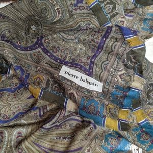 Balmain Large Paisley Silk Scarf Earth Dark Green Brown Light Weight